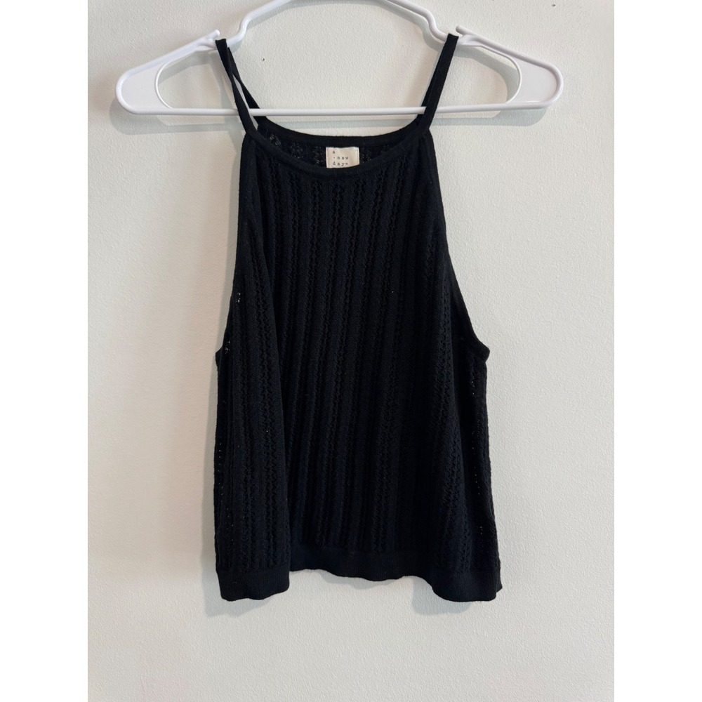 summer tank A New Day Pointelle Knit Top Womens Large Black High Neck Halter